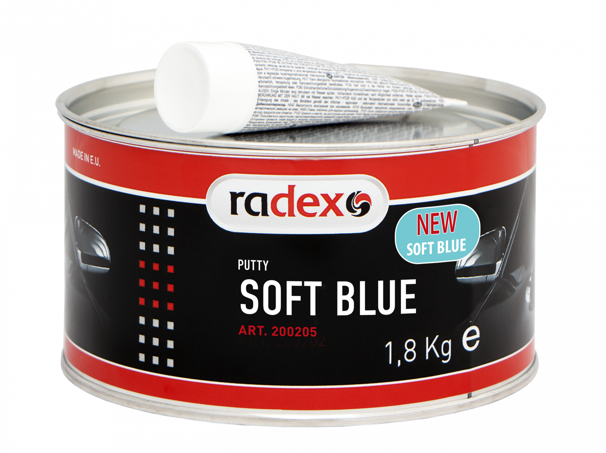 Шпатлевка полиэфирная наполняющая SOFT BLUE с отвердителем 1,8 кг RADEX